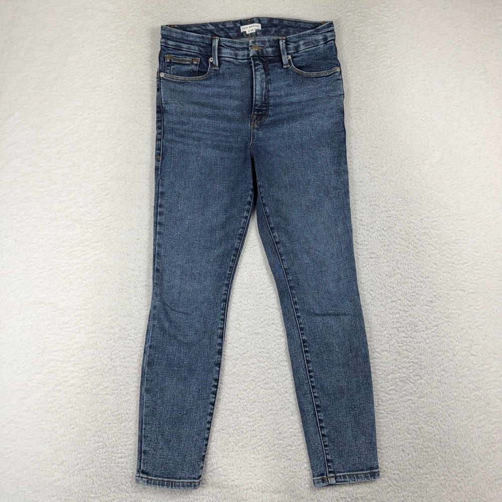 Good American Good Curve Straight Jeans Women 8/29 Blue High Rise Slim Stretch